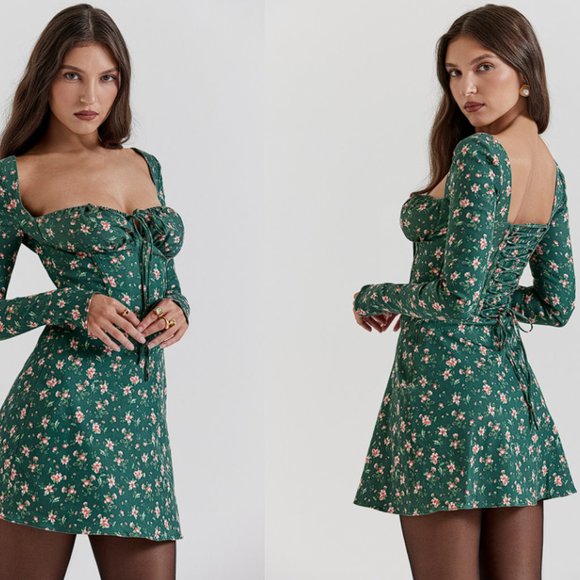 HOUSE OF CB 'Malika' Green Floral Corset Mini Dress NWT - Picture 3 of 8
